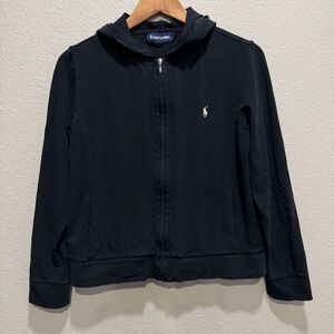 Ralph Lauren Black Zip Up Hoodie Small Minimal Logo Athleisure Jacket 2010s S